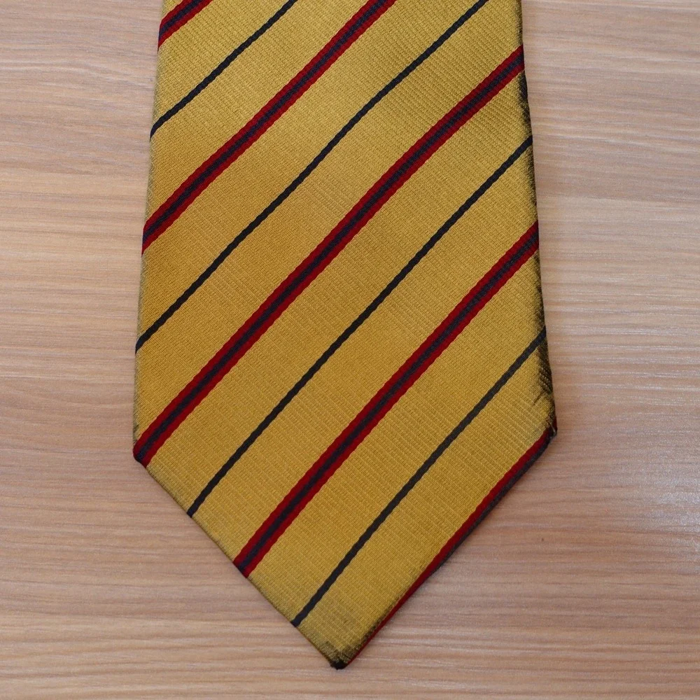 Gold Repp Stripe Neck Tie Mens Yellow STEFANO BERNARDI Regimental Silk Italian